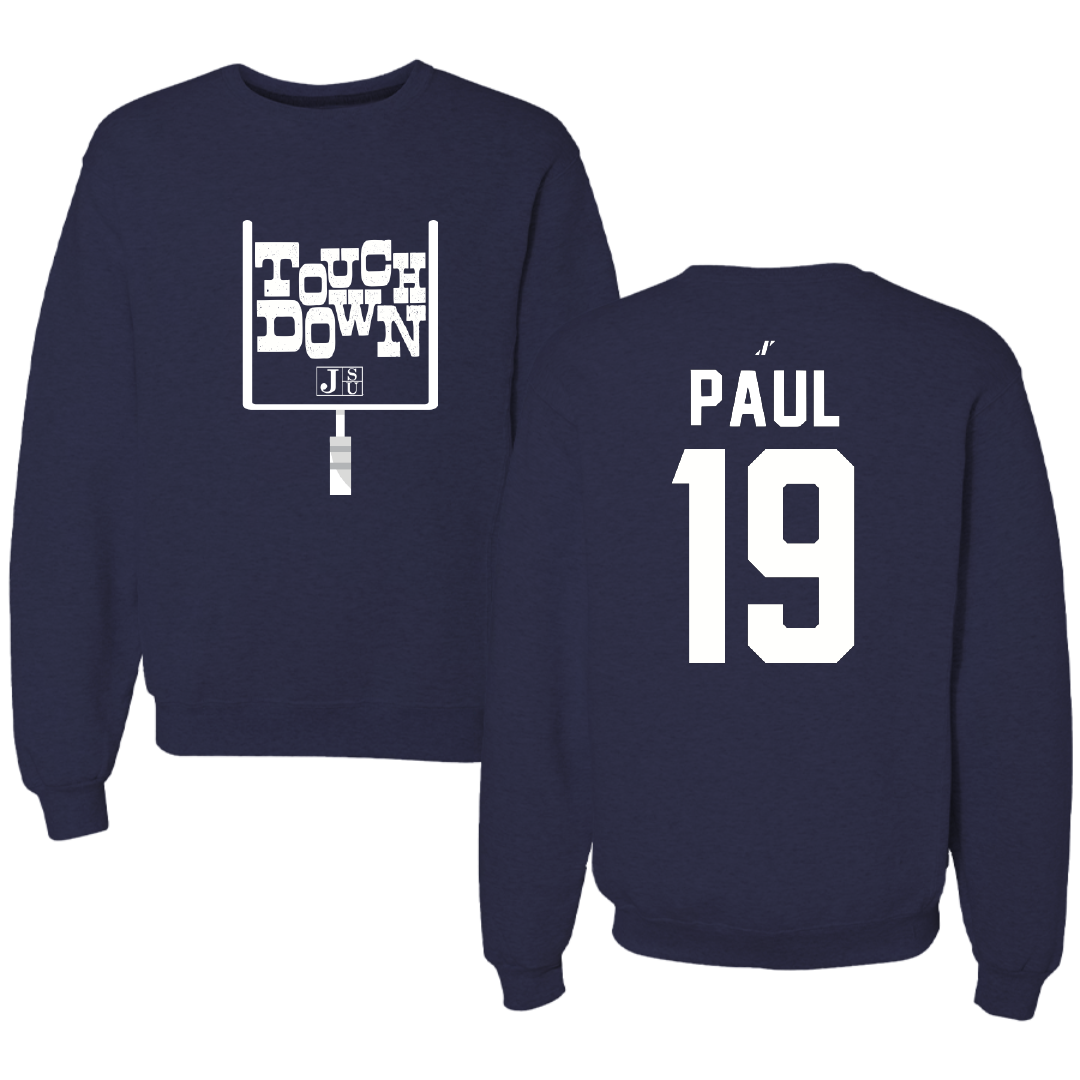 Jackson State University Football Navy Touchdown Crewneck - #19 Kobe Paul