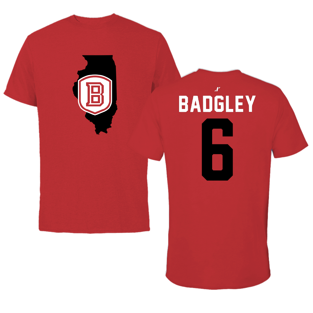 Bradley University Softball Red State Tee - #6 Abbott Badgley