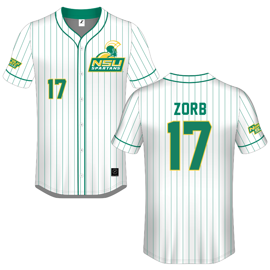 Norfolk State University White Pinstripe Button-Down Jersey - #17 Lisa Zorb