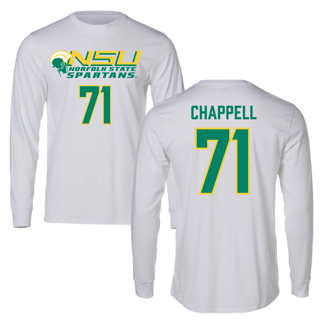 Norfolk State University Football White Performance Long Sleeve - #71 Jayden Chappell