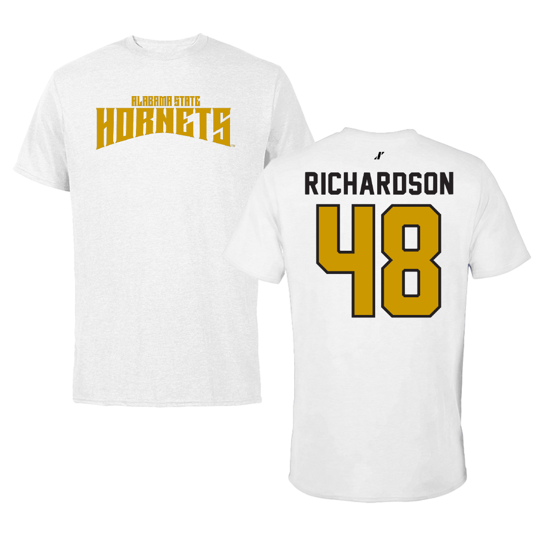Alabama State University Football White Classic Performance Tee - #48 Myles Richardson