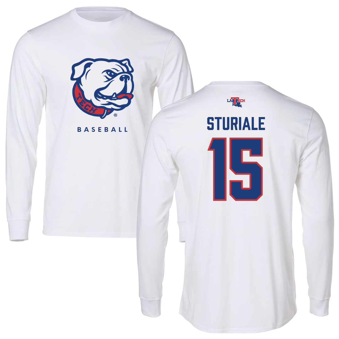 Louisiana Tech University Baseball White Performance Long Sleeve - #15 CJ Sturiale