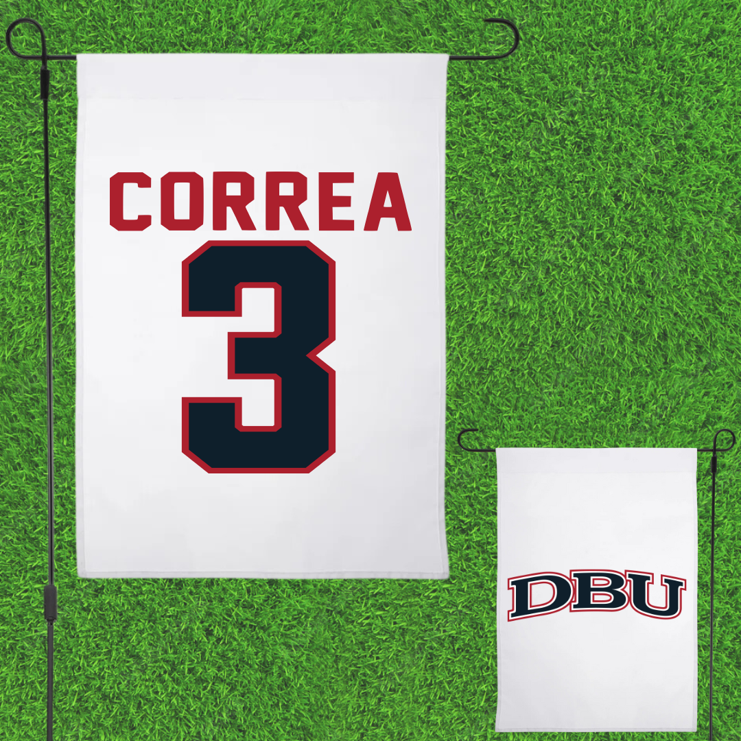 Dallas Baptist University Soccer White Garden Flag - #3 Bruno Correa