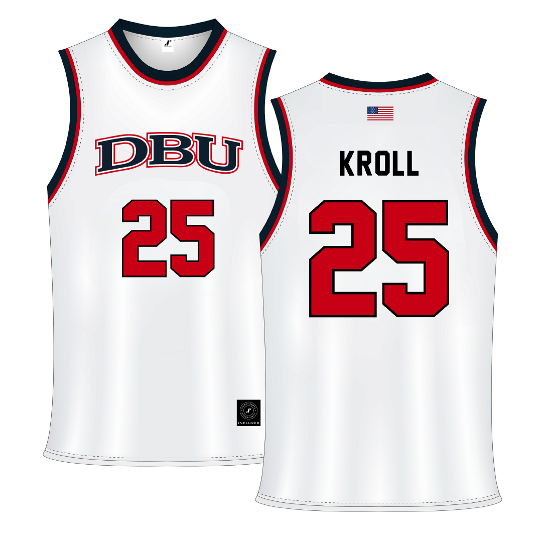 Dallas Baptist University White Basketball Jersey - #25 Graham Kroll