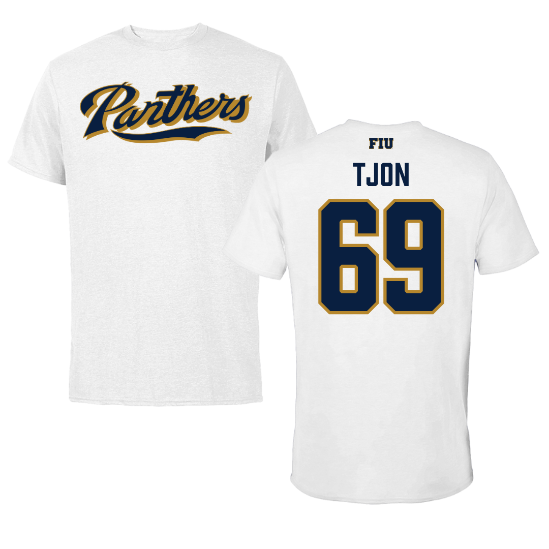 Florida International University Football White Tee - #69 Ming Tjon