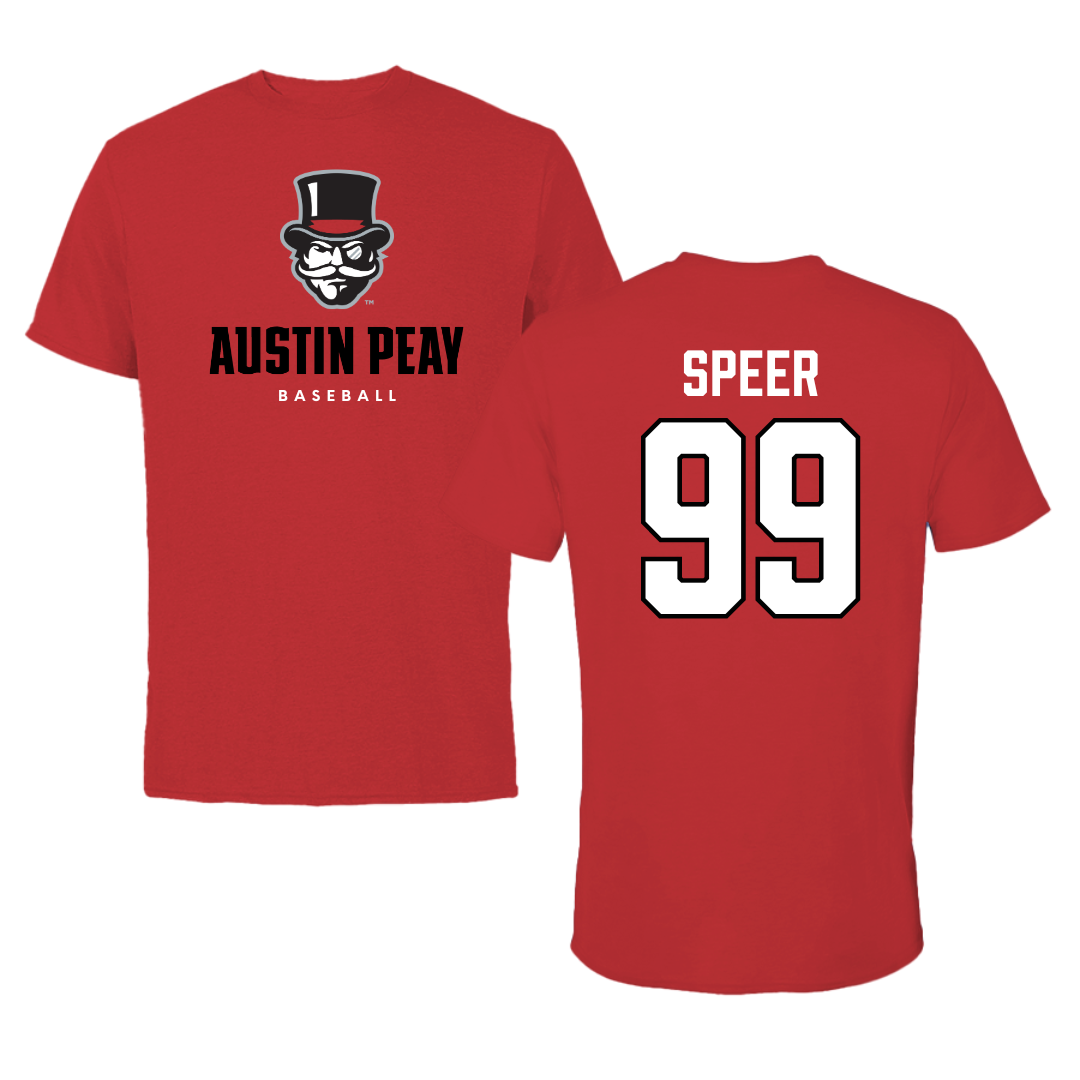 Austin Peay State University Baseball Red Mascot Performance Tee - #99 Tre Speer