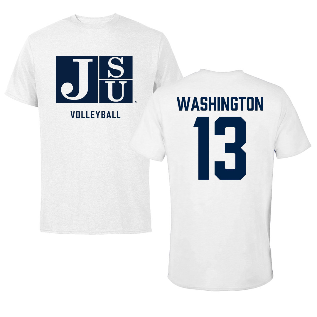 Jackson State University Volleyball White Performance Tee - #13 Makenzie Washington