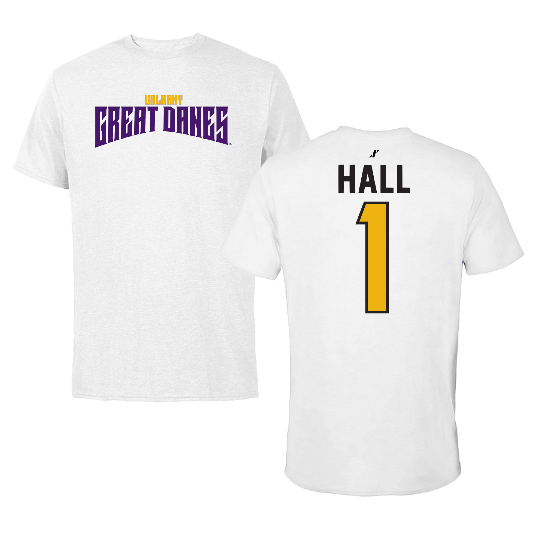 University at Albany Football White Classic Tee - #1 Aamir Hall