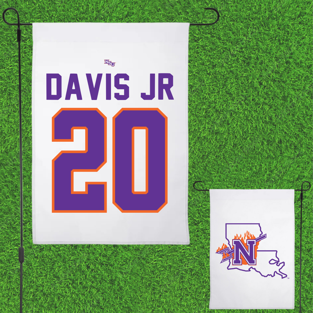 Northwestern State University Football White Garden Flag - #20 Kevin Davis Jr
