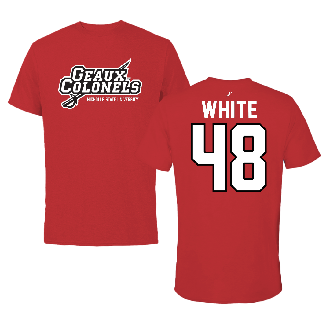 Nicholls State University Football Red General Tee - #48 Scott White
