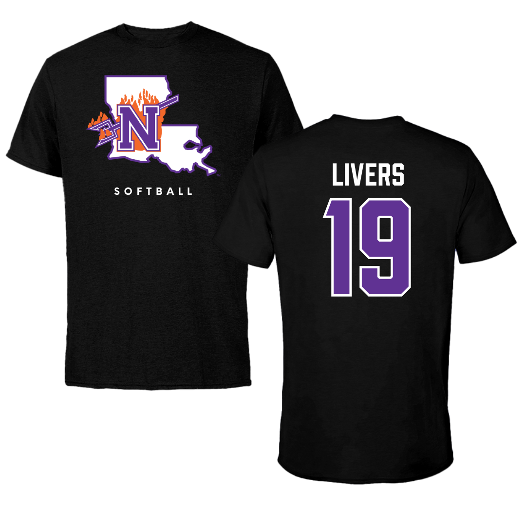 Northwestern State University Softball Black Block Performance Tee - #19 Sophia Livers
