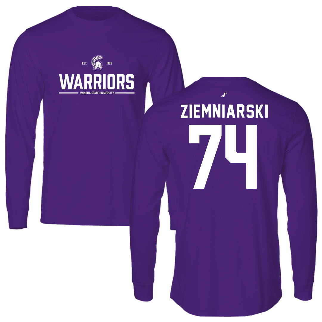 Winona State University Football Purple General Performance Long Sleeve - #74 Jake Ziemniarski
