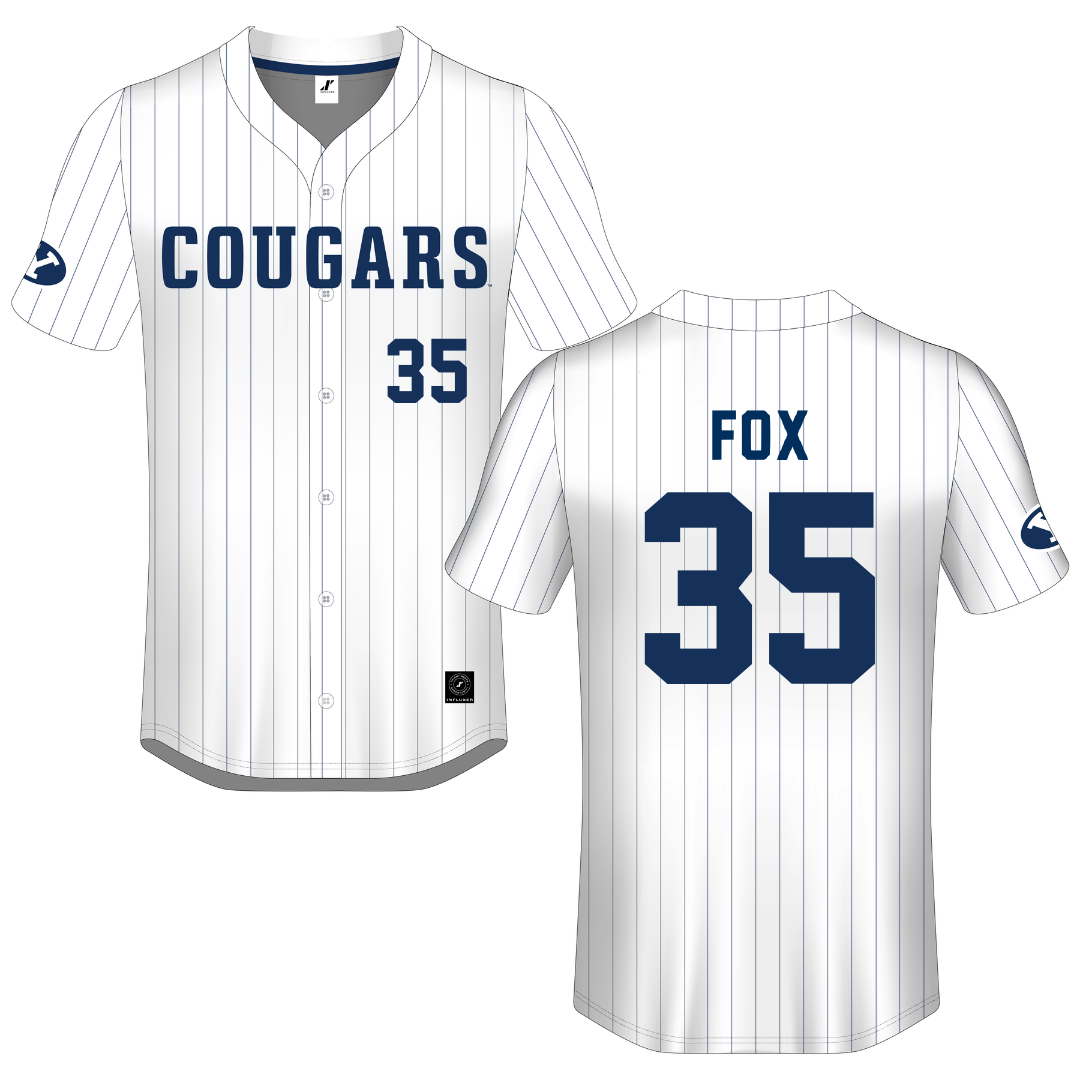 Brigham Young University White Pinstripe Button-Down Jersey - #35 Matthew Fox