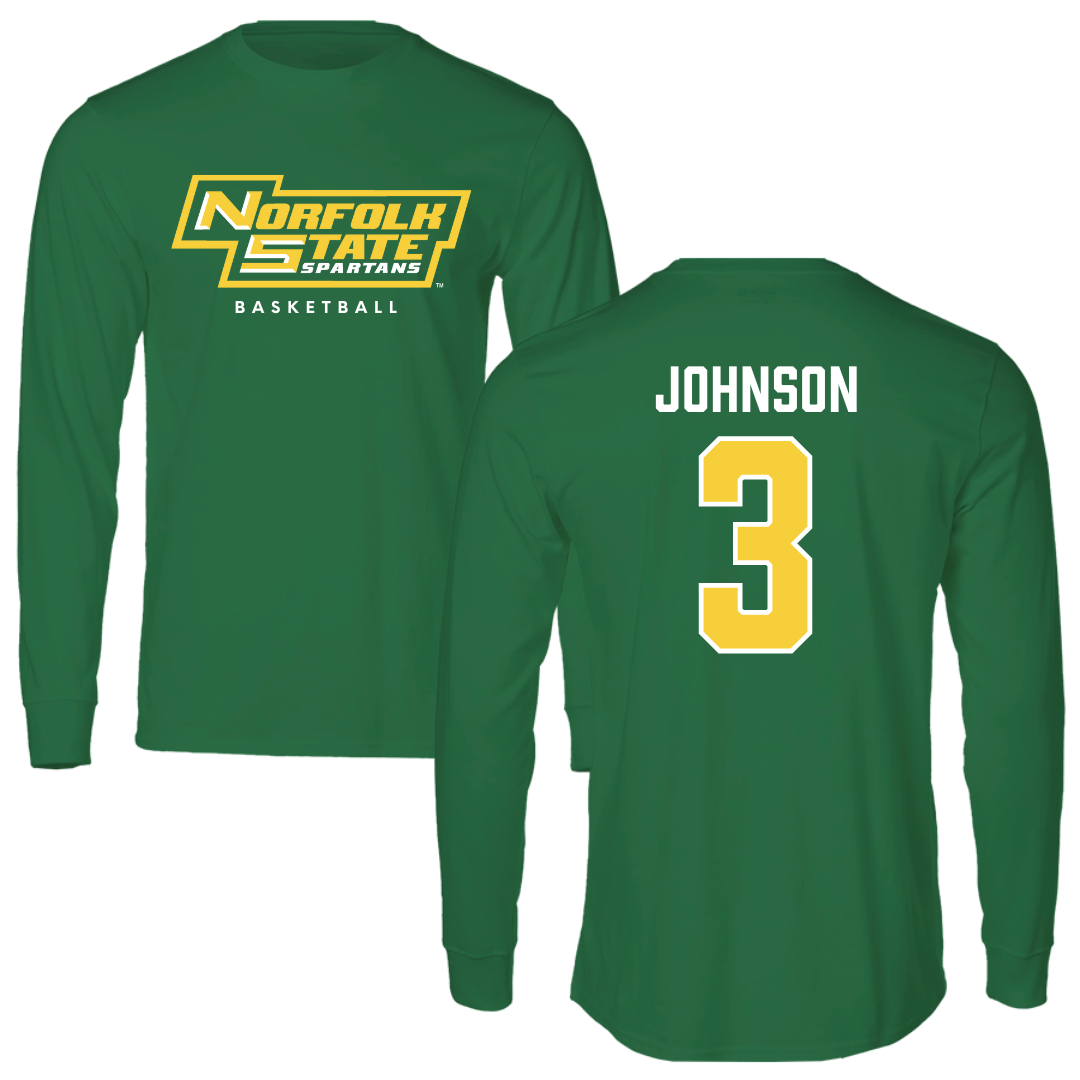 Norfolk State University Basketball Kelly Green Performance Long Sleeve - #3 Diamond Johnson