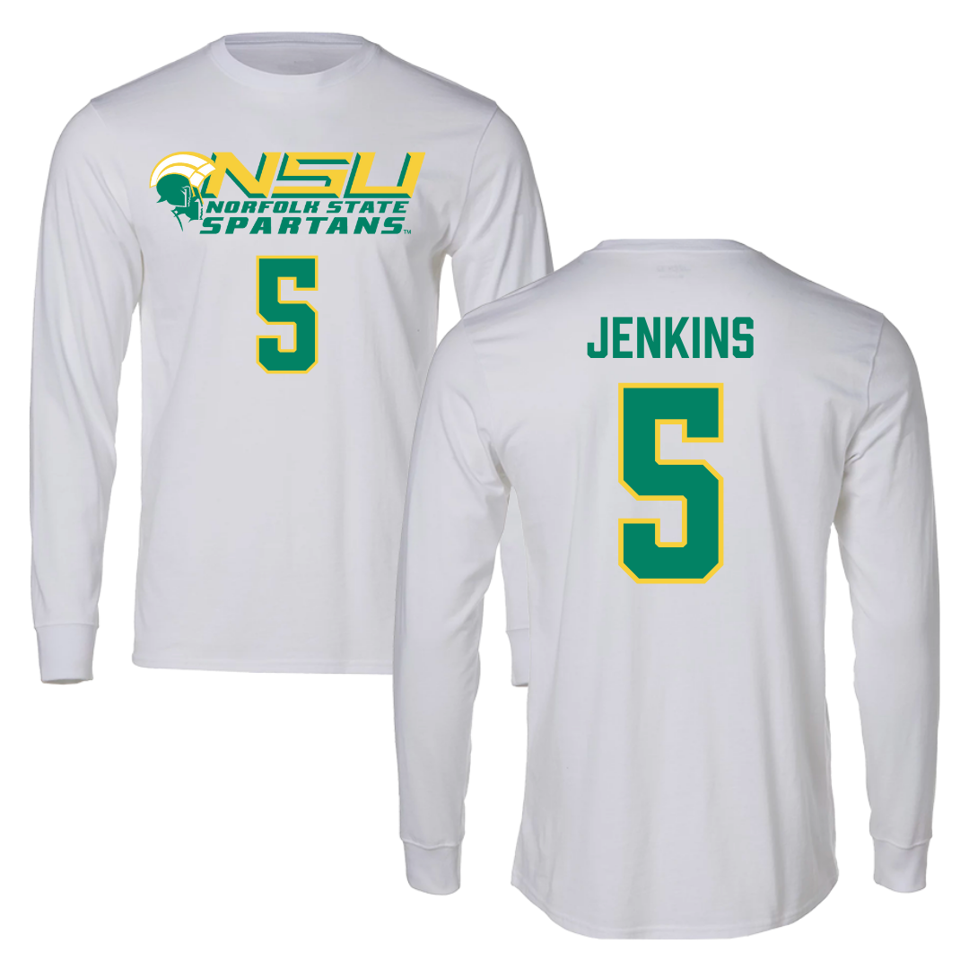 Norfolk State University Basketball White Long Sleeve - #5 Tyrese Jenkins
