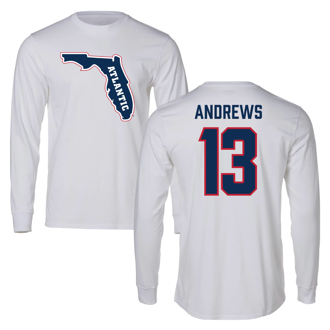 Florida Atlantic University Baseball White Long Sleeve - #13 Steven Andrews