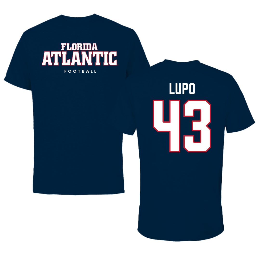 Florida Atlantic University Football Navy Block Tee - #43 Logan Lupo