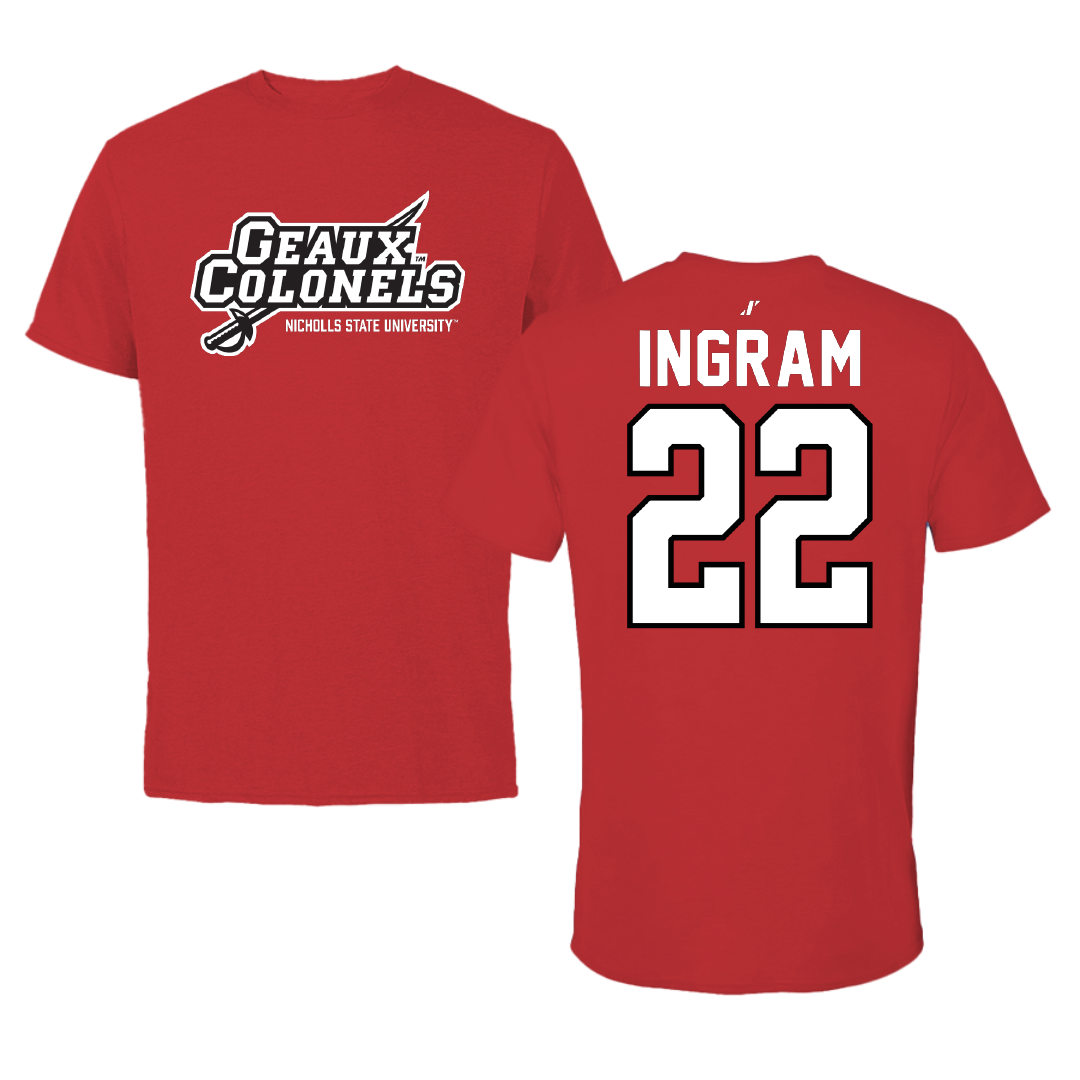 Nicholls State University Soccer Red General Tee - #22 Kori Ingram