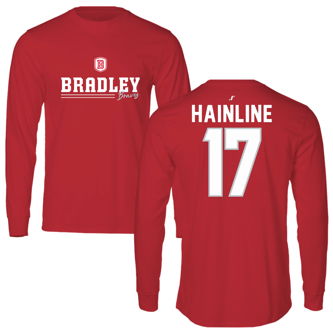 Bradley University Baseball Red General Long Sleeve - #17 Nick Hainline