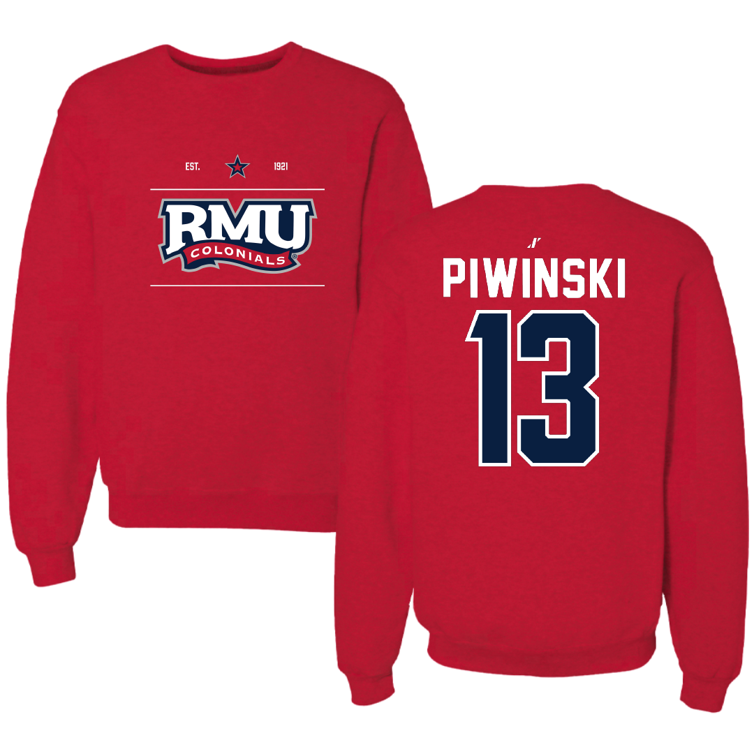 Robert Morris University Lacrosse Red General Crewneck - #13 Parker Piwinski