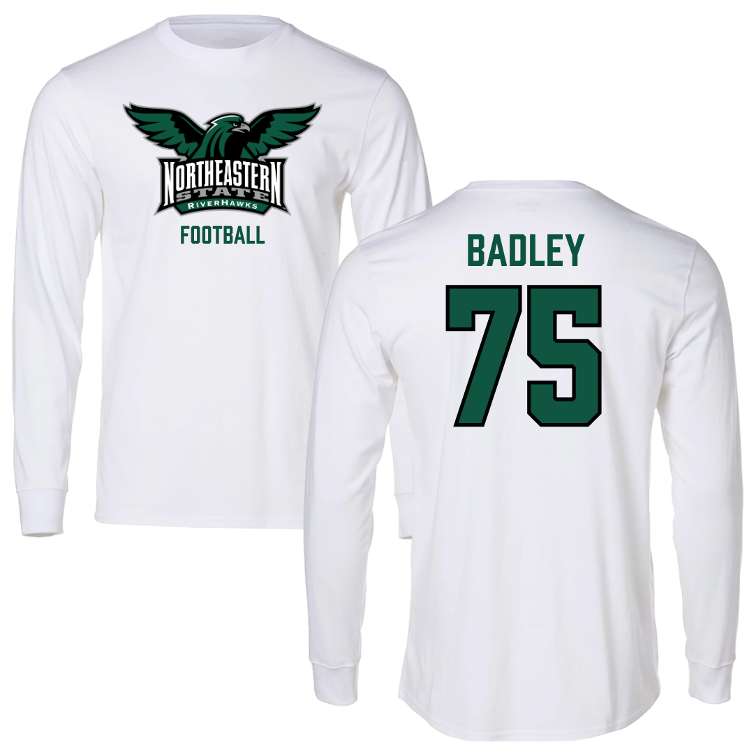 Northeastern State University Football White Performance Long Sleeve - #75 Cayson Badley