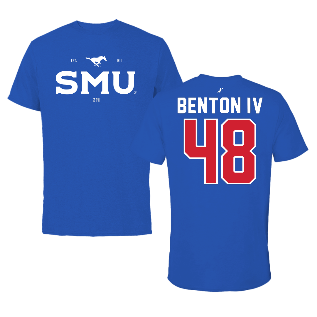 Southern Methodist University Football Blue General Tee - #48 Will Benton IV