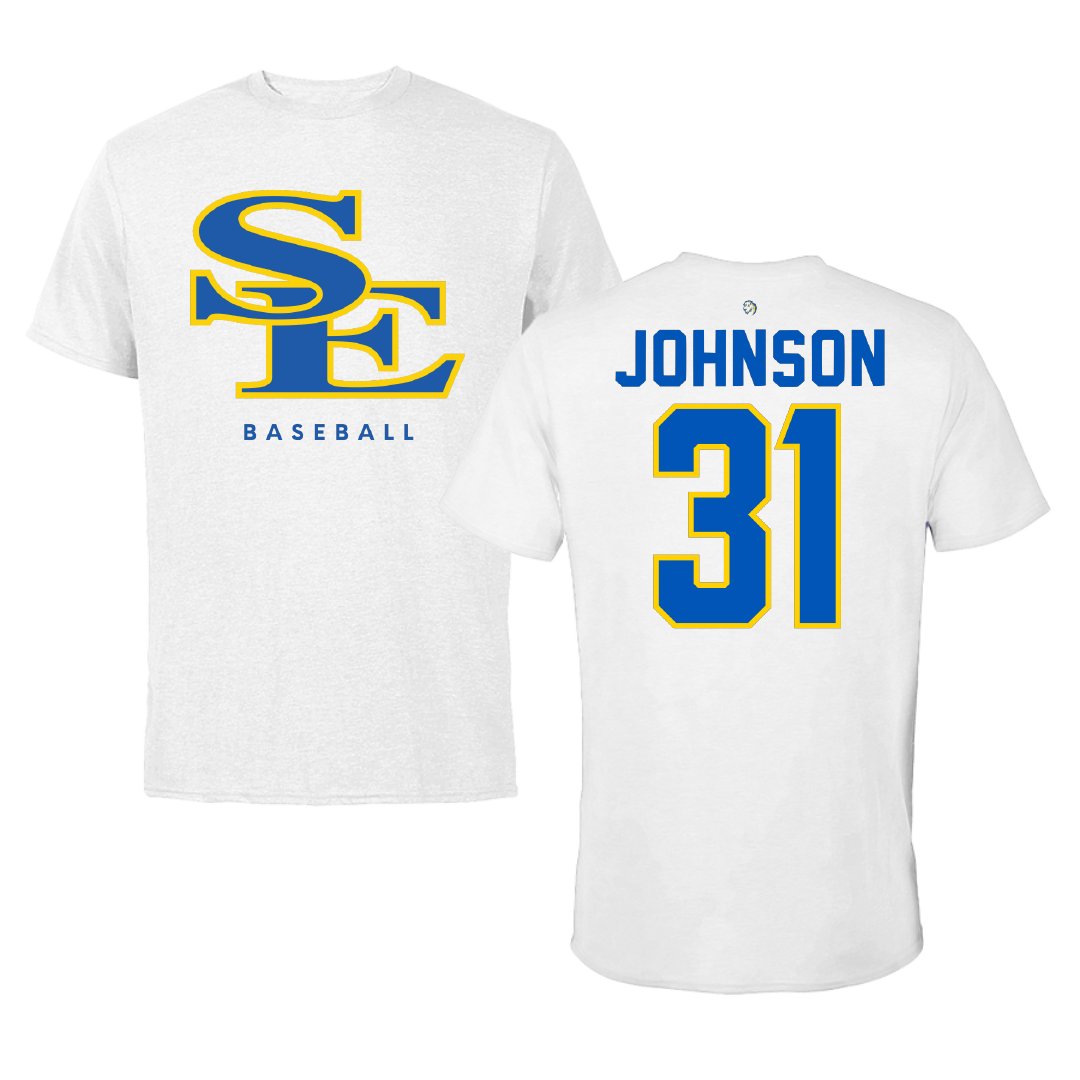 Southeastern Oklahoma State University Baseball White Tee - #31 Luke Johnson
