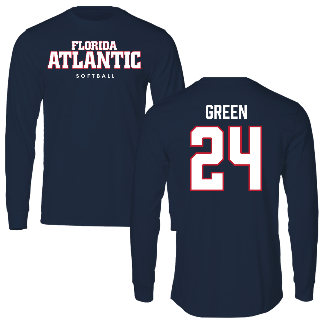 Florida Atlantic University Softball Navy Block Performance Long Sleeve - #24 Hannah Green