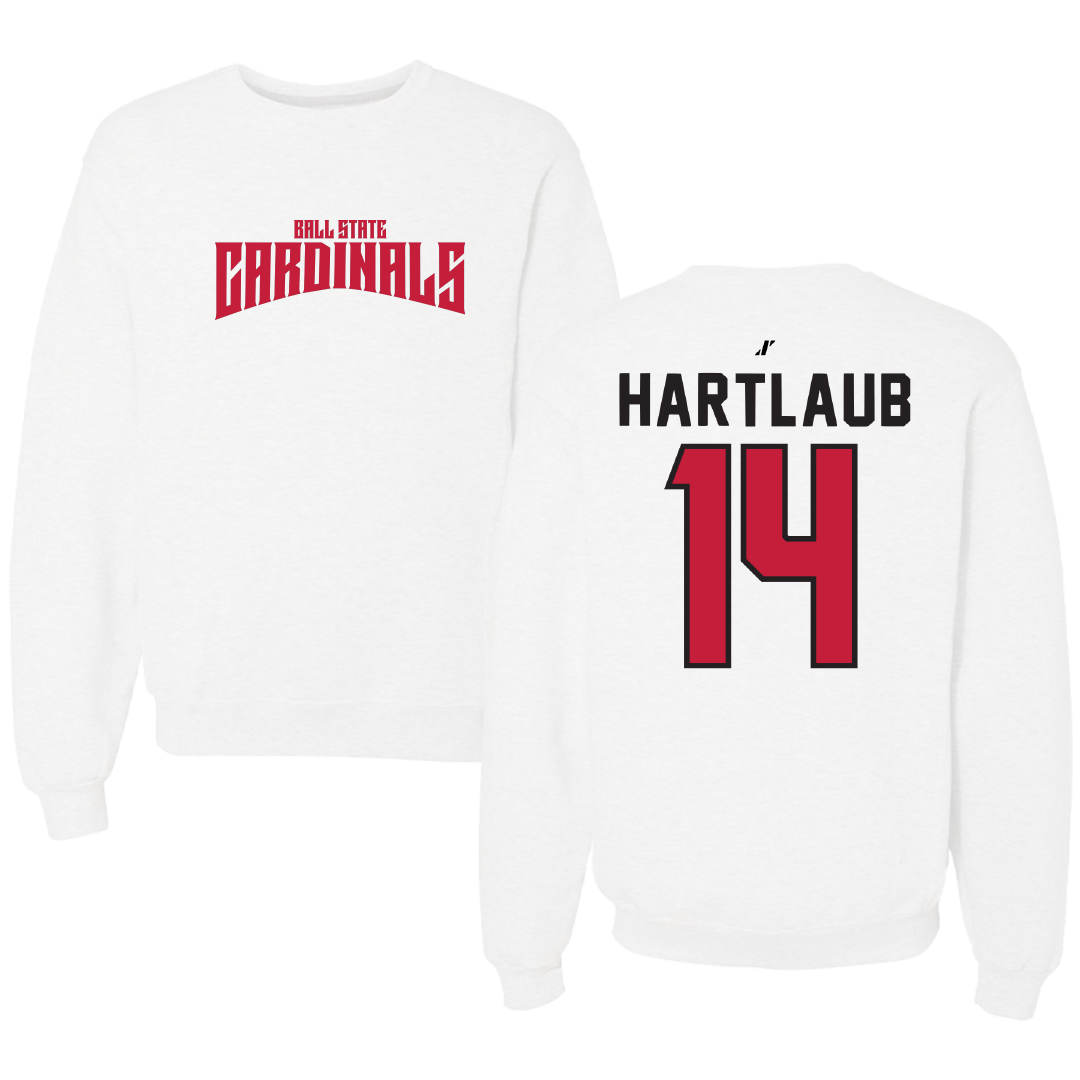 Ball State University Baseball White Classic Crewneck - #14 Jacob Hartlaub