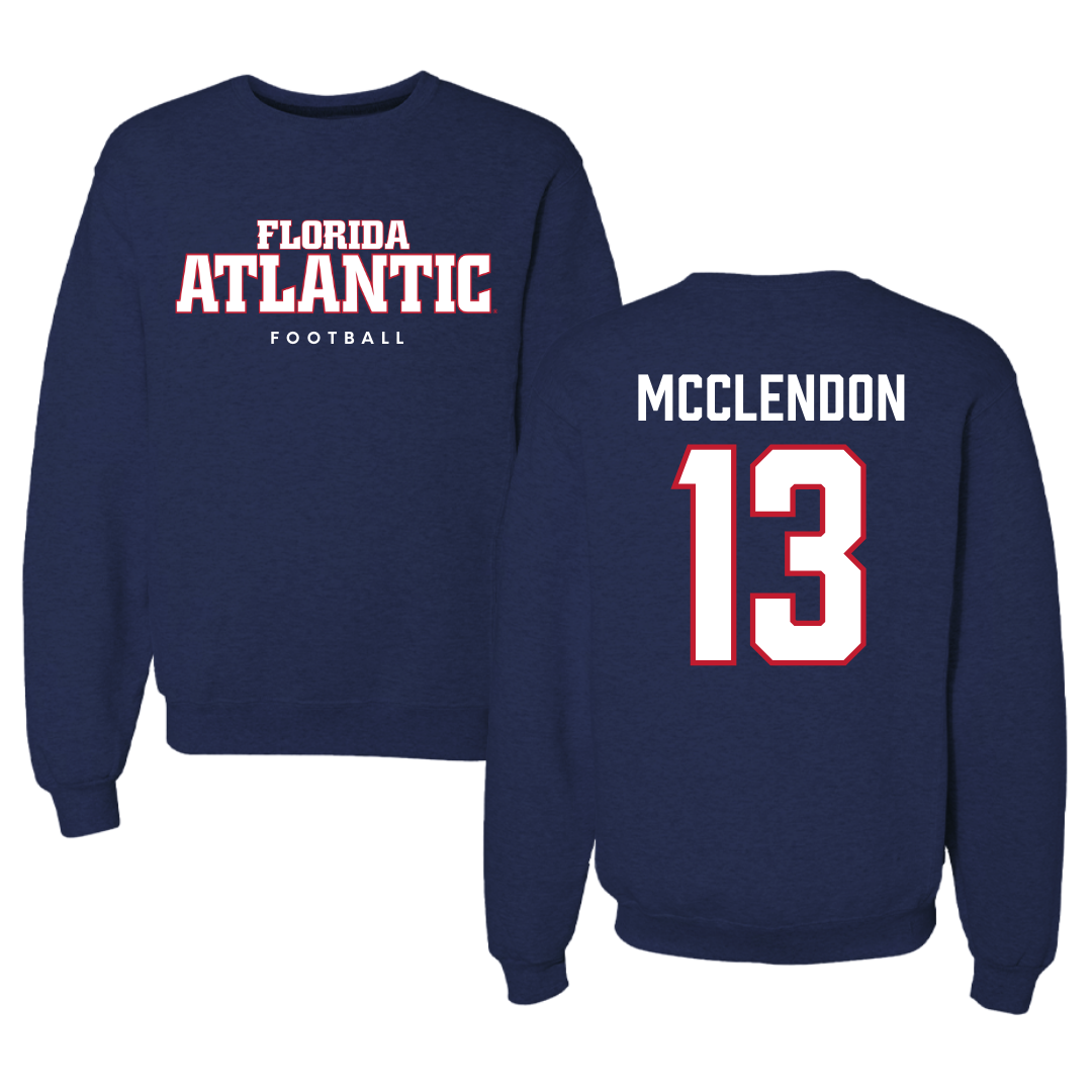 Florida Atlantic University Football Navy Crewneck - #13 Darius McClendon