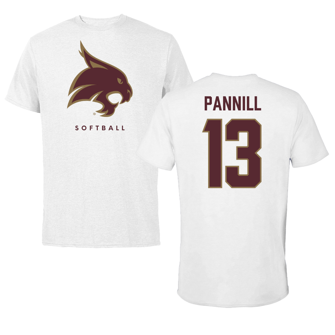Texas State University Softball White Performance Tee - #13 Braylin Pannill