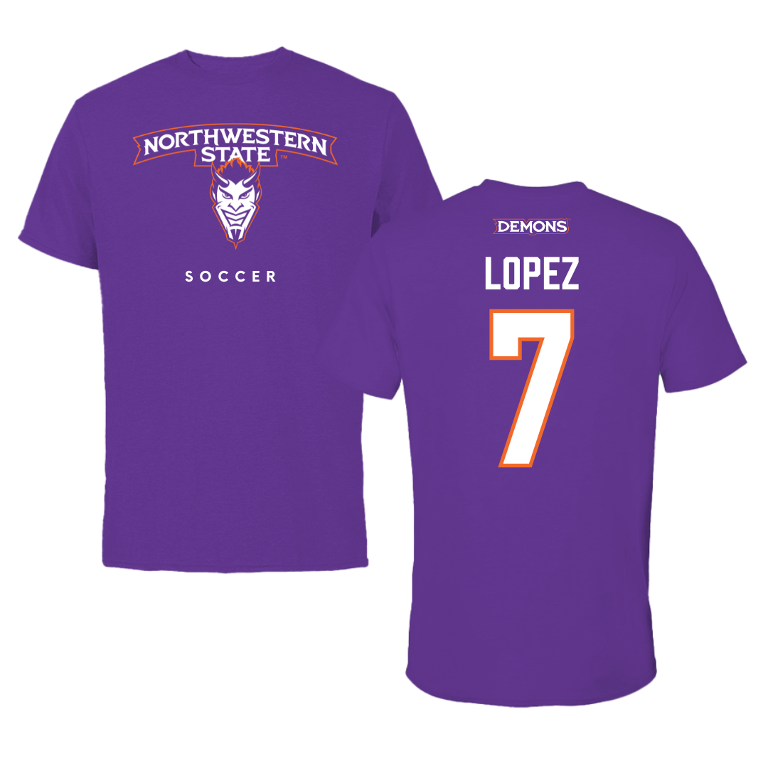 Northwestern State University Soccer Purple Mascot Performance Tee - #7 Sabrina Lopez