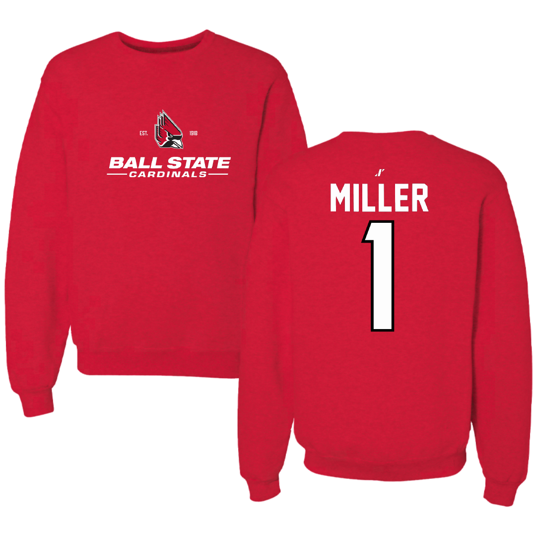 Ball State University Baseball Red General Crewneck - #1 Grant Miller