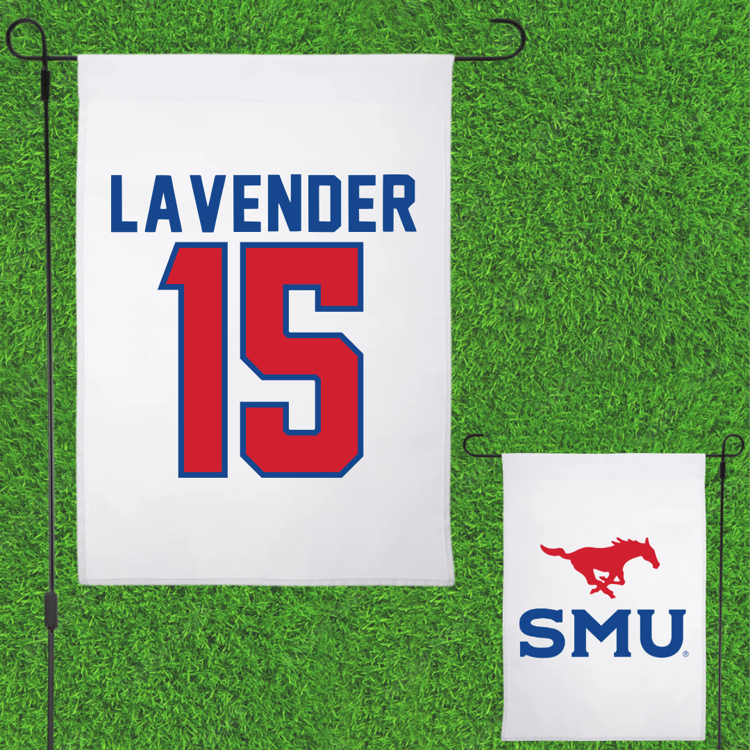 Southern Methodist University Football White Garden Flag - #15 Jaxson Lavender