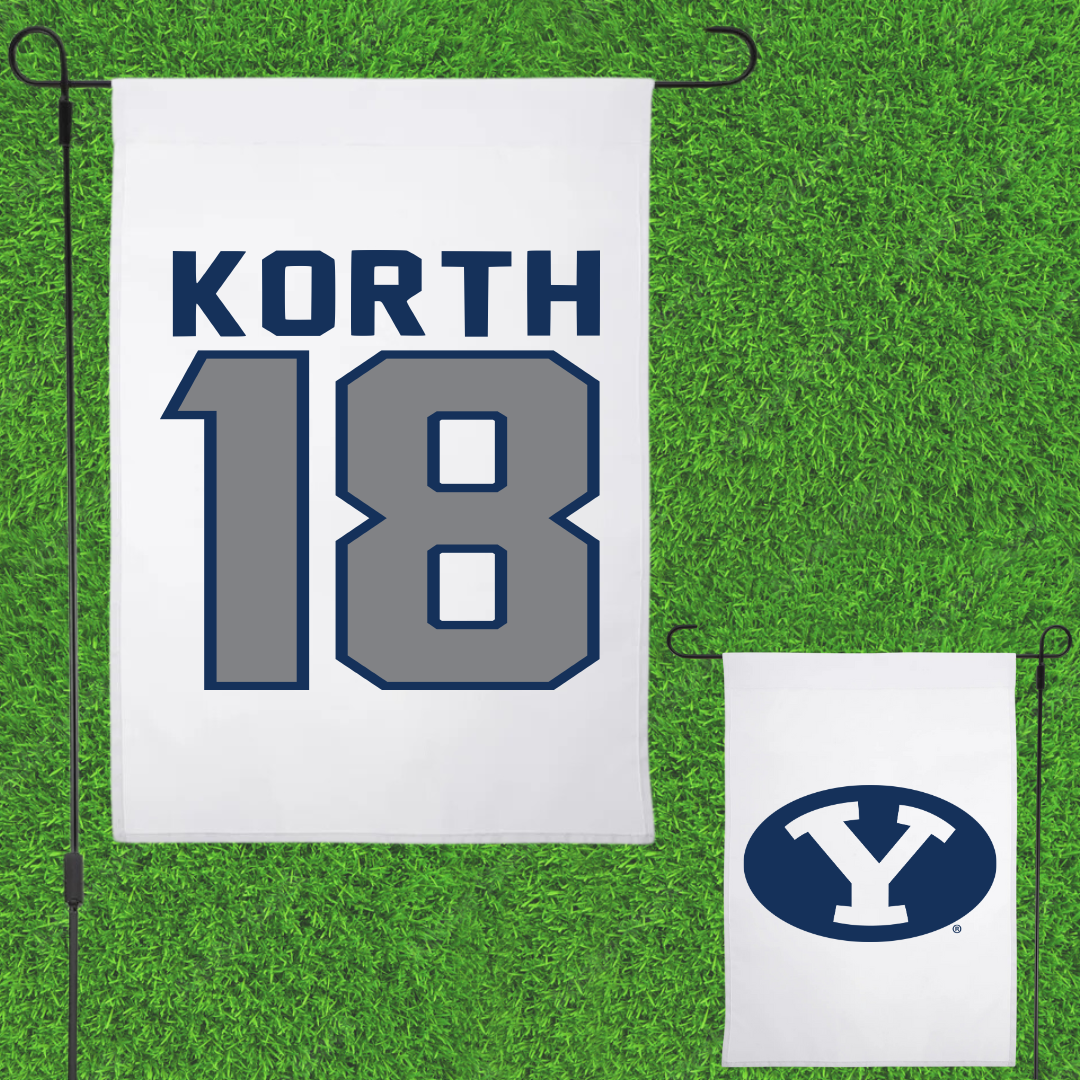 Brigham Young University Softball White Garden Flag - #18 Kaysen Korth