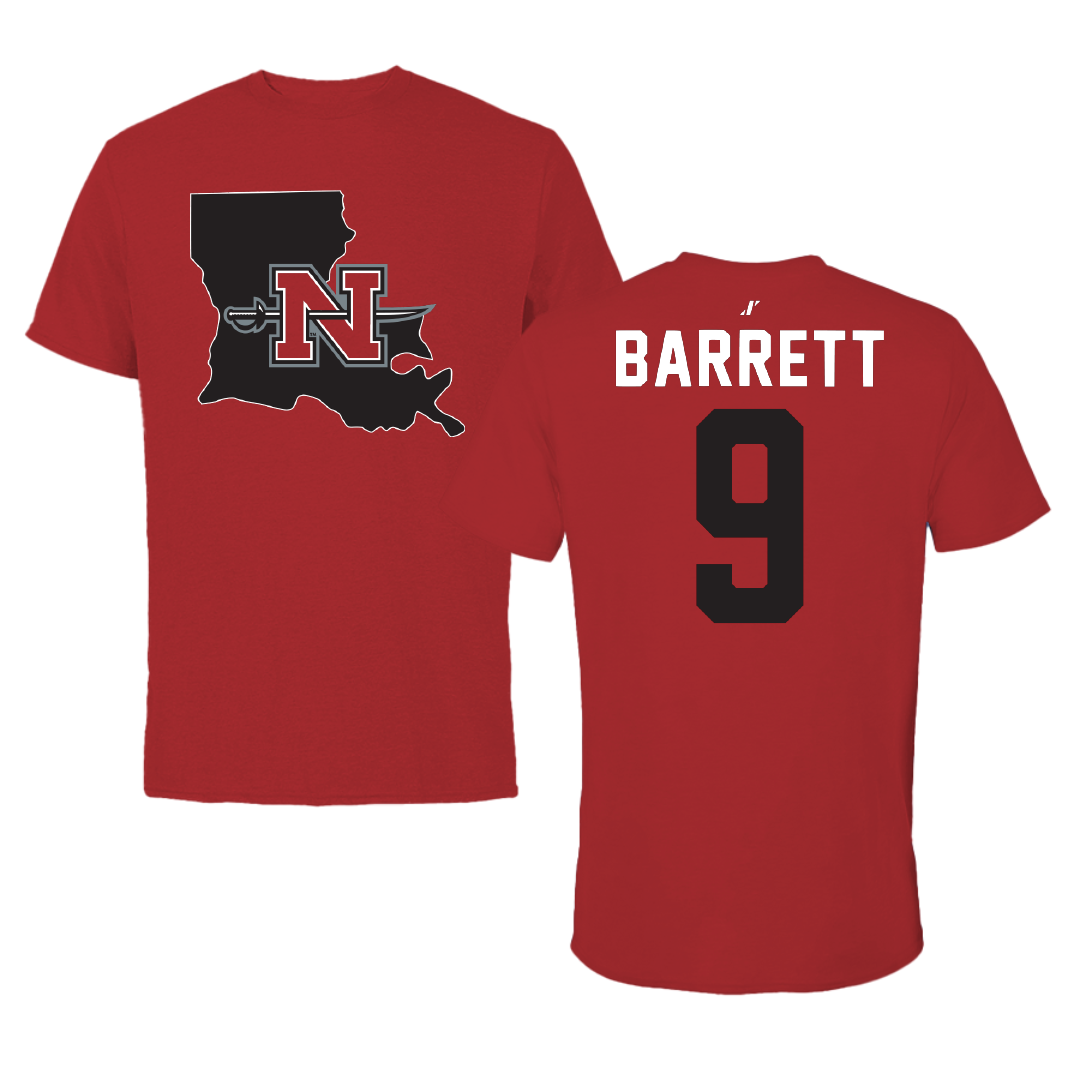 Nicholls State University Soccer Canvas Red State Tee - #9 Koryn Barrett