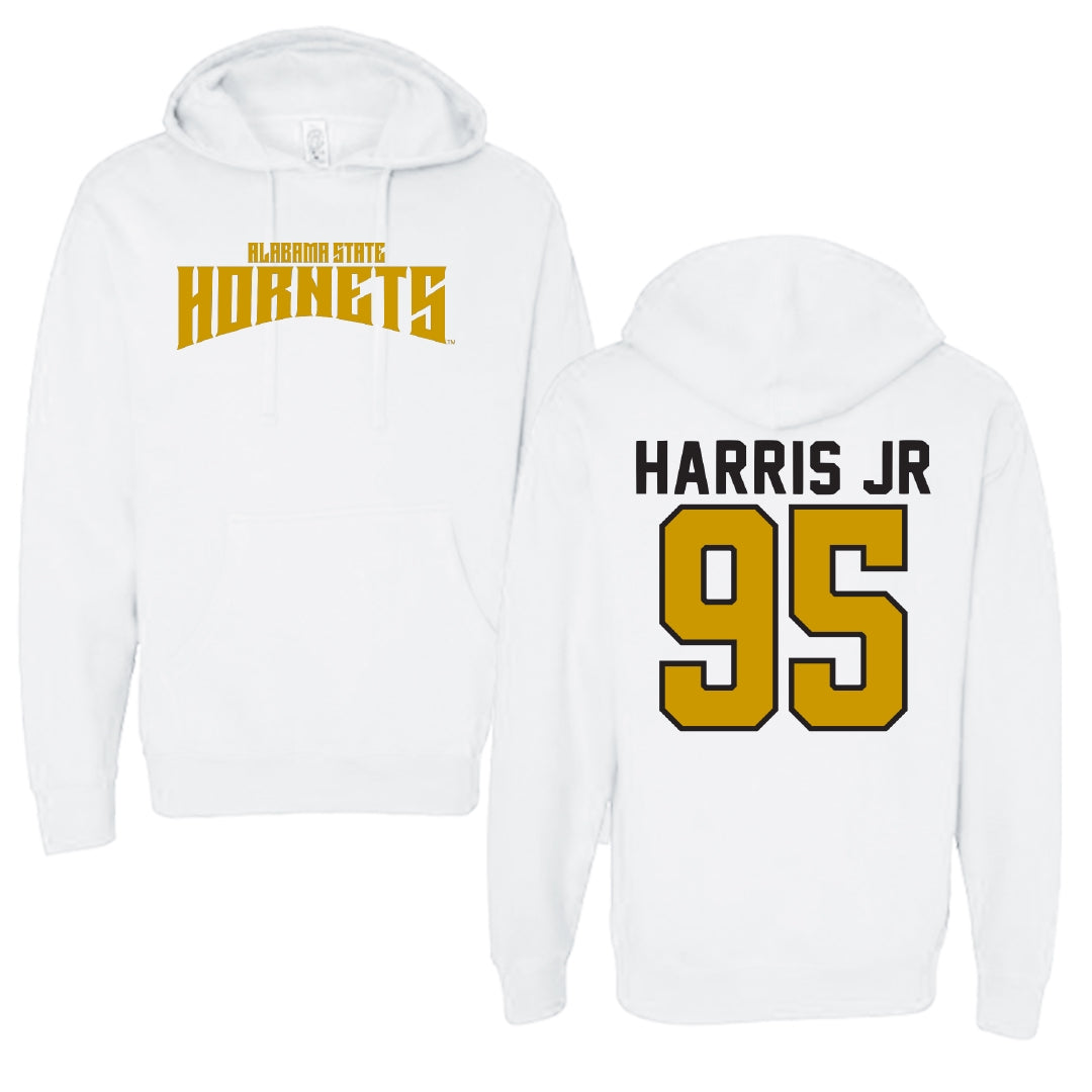 Alabama State University Football White Classic Hoodie - #95 Cornell Harris Jr