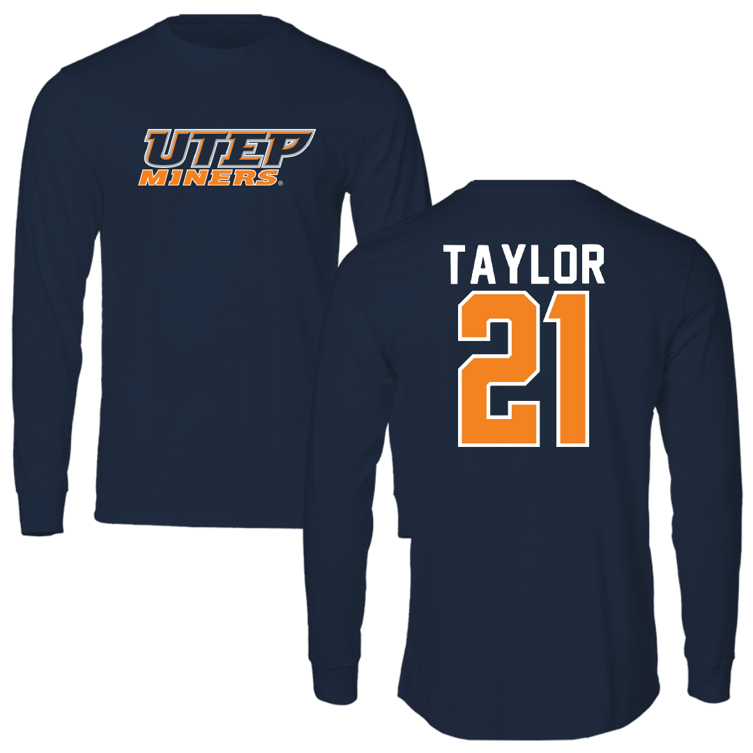 University of Texas at El Paso Football Navy Performance Long Sleeve - #21 Marquez Taylor
