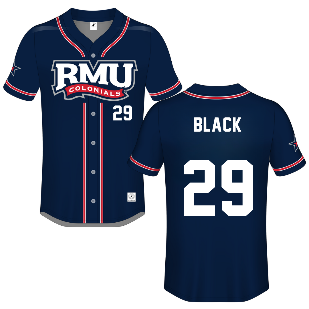 Robert Morris University Navy Button-Down Jersey - #29 Logan Black