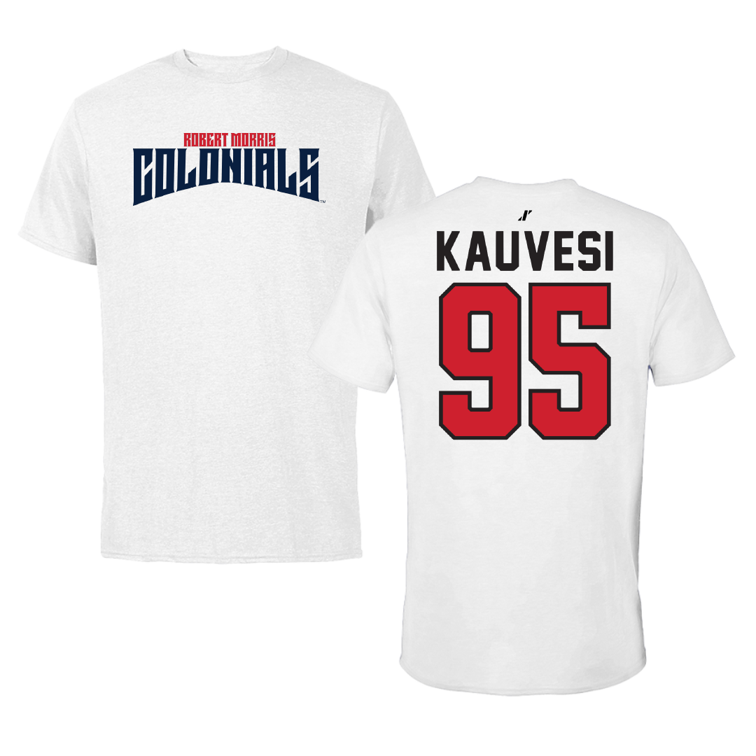 Robert Morris University Football White Classic Performance Tee - #95 Josh Kauvesi