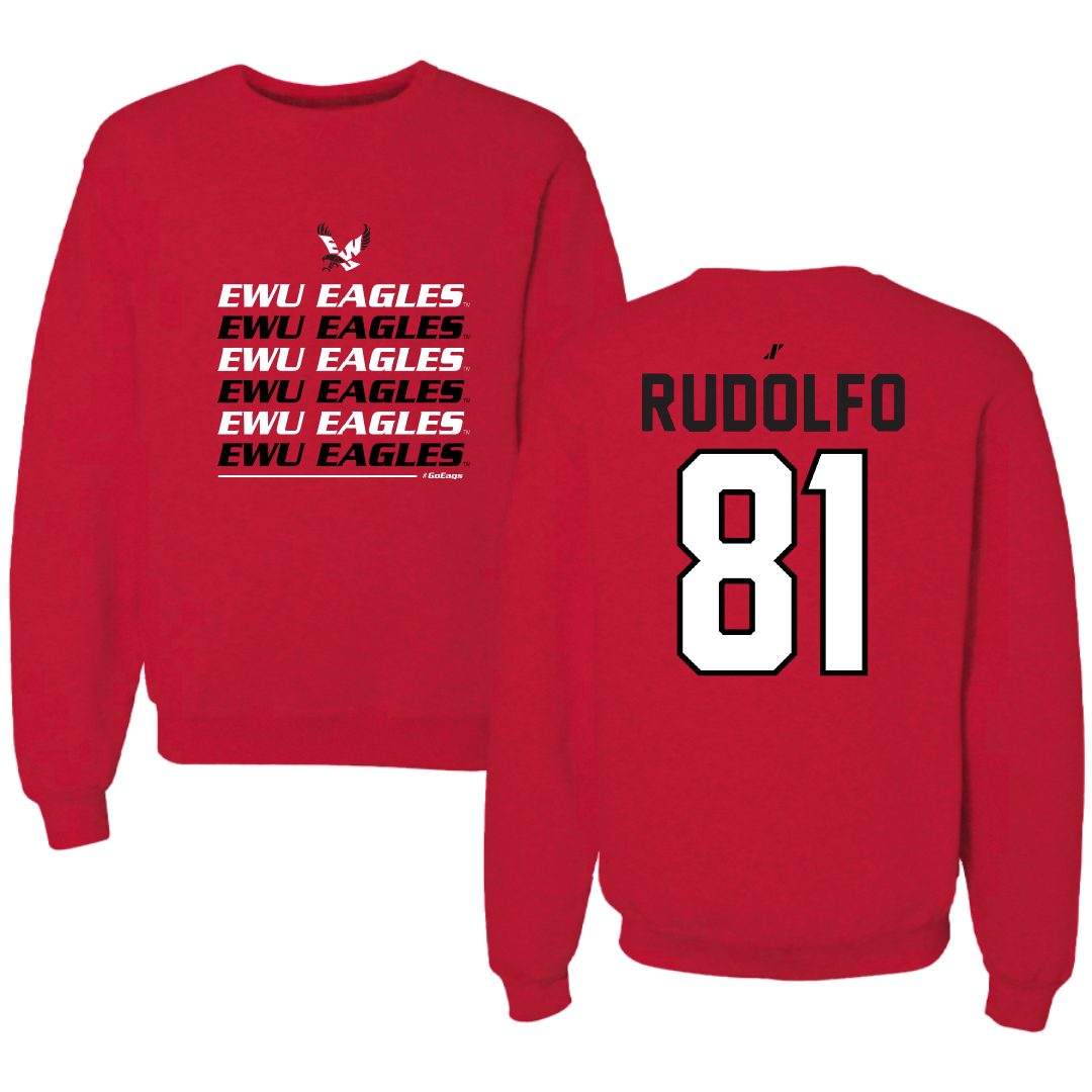 Eastern Washington University Football Red General Crewneck - #81 Riley Rudolfo