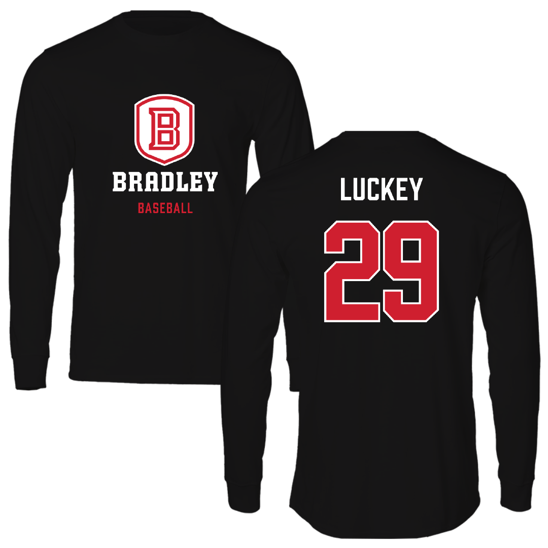 Bradley University Baseball Black Block Performance Long Sleeve - #29 Cole Luckey