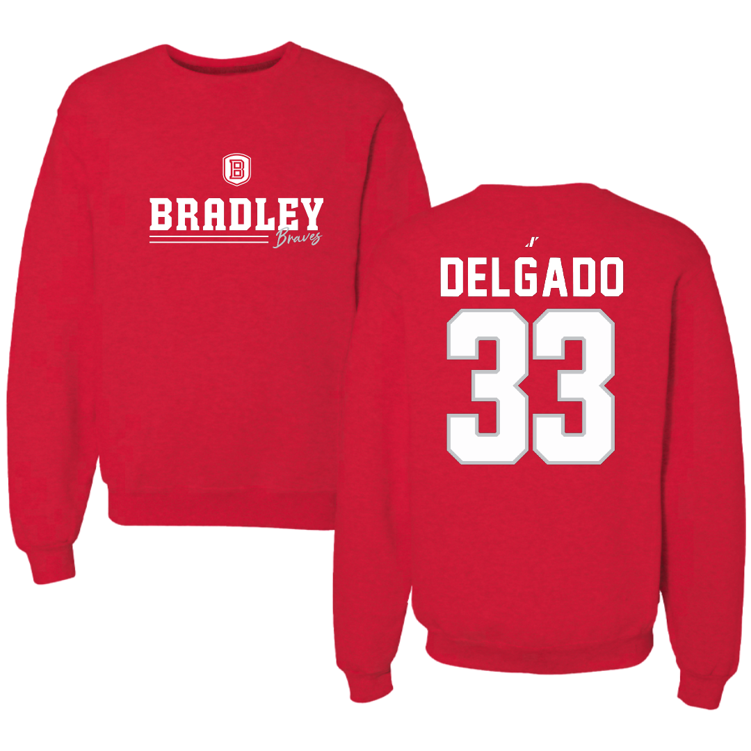 Bradley University Baseball Red General Crewneck - #33 Logan Delgado