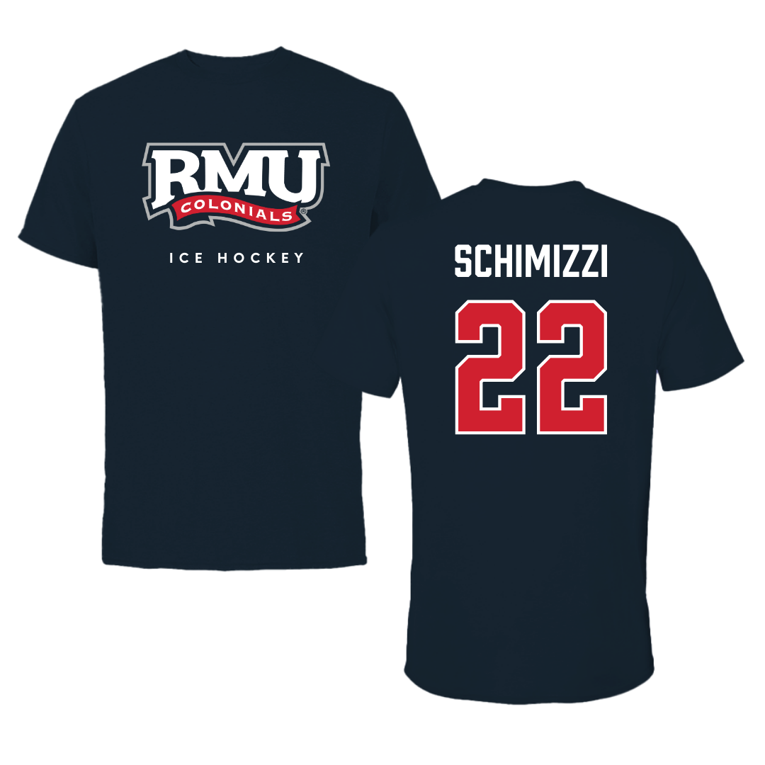Robert Morris University Ice Hockey Navy Performance Tee - #22 Dominic Schimizzi