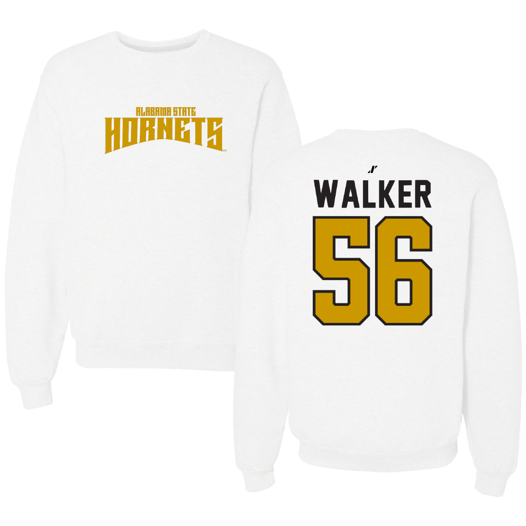 Alabama State University Football White Classic Crewneck - #56 Elijah Walker