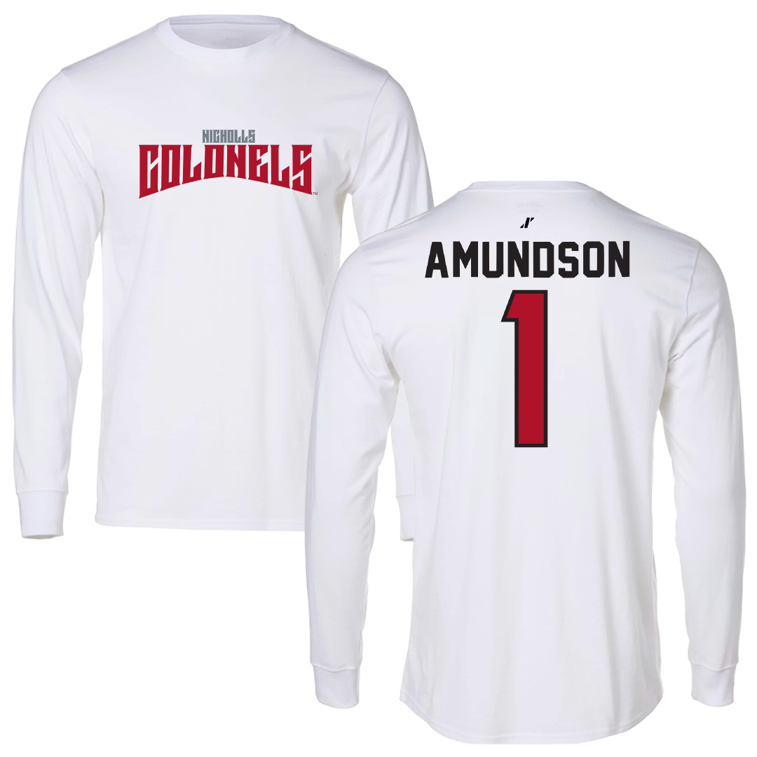 Nicholls State University Baseball White Classic Long Sleeve - #1 Kaden Amundson