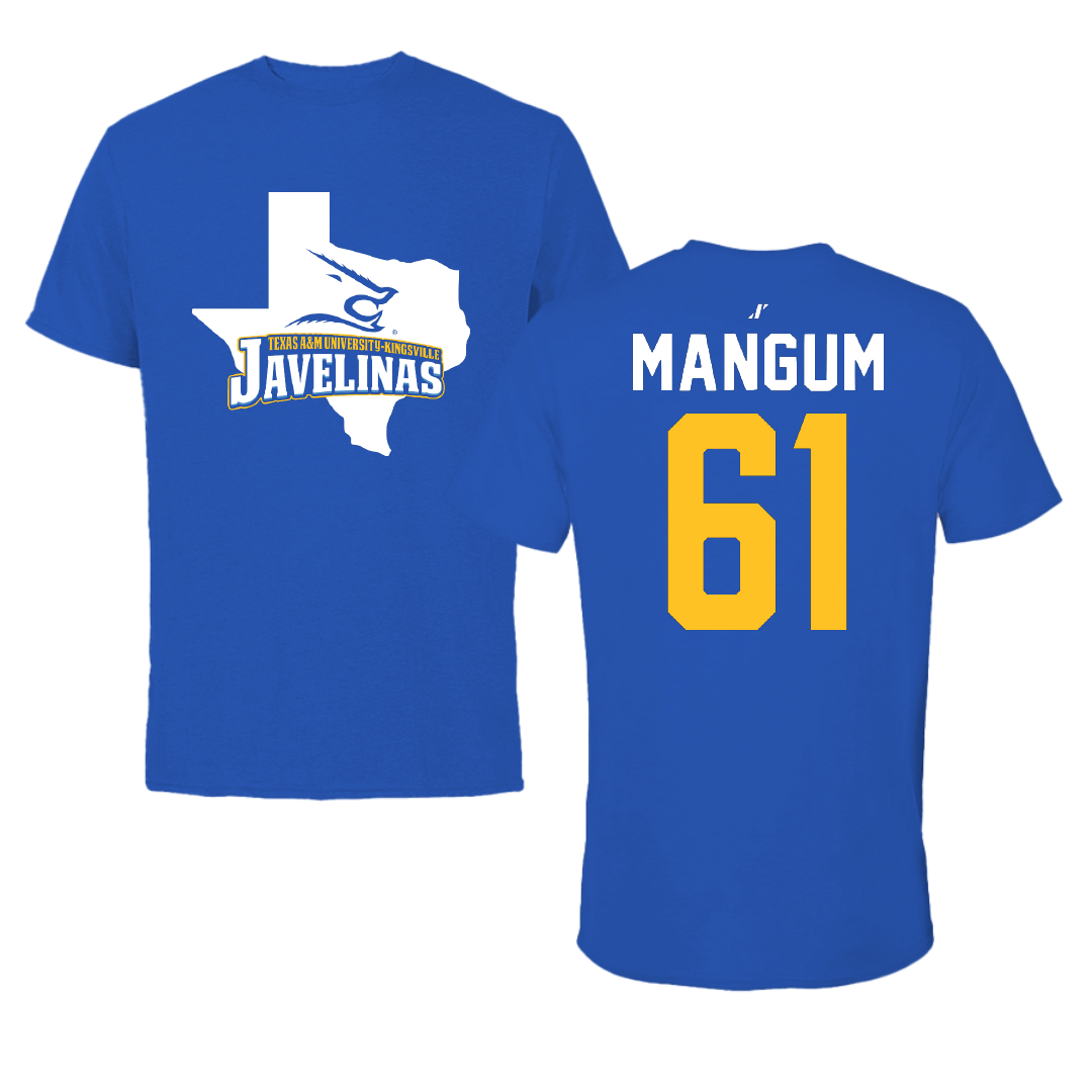 Texas A&M University-Kingsville Football Blue State Performance Tee - #61 Hunter Mangum