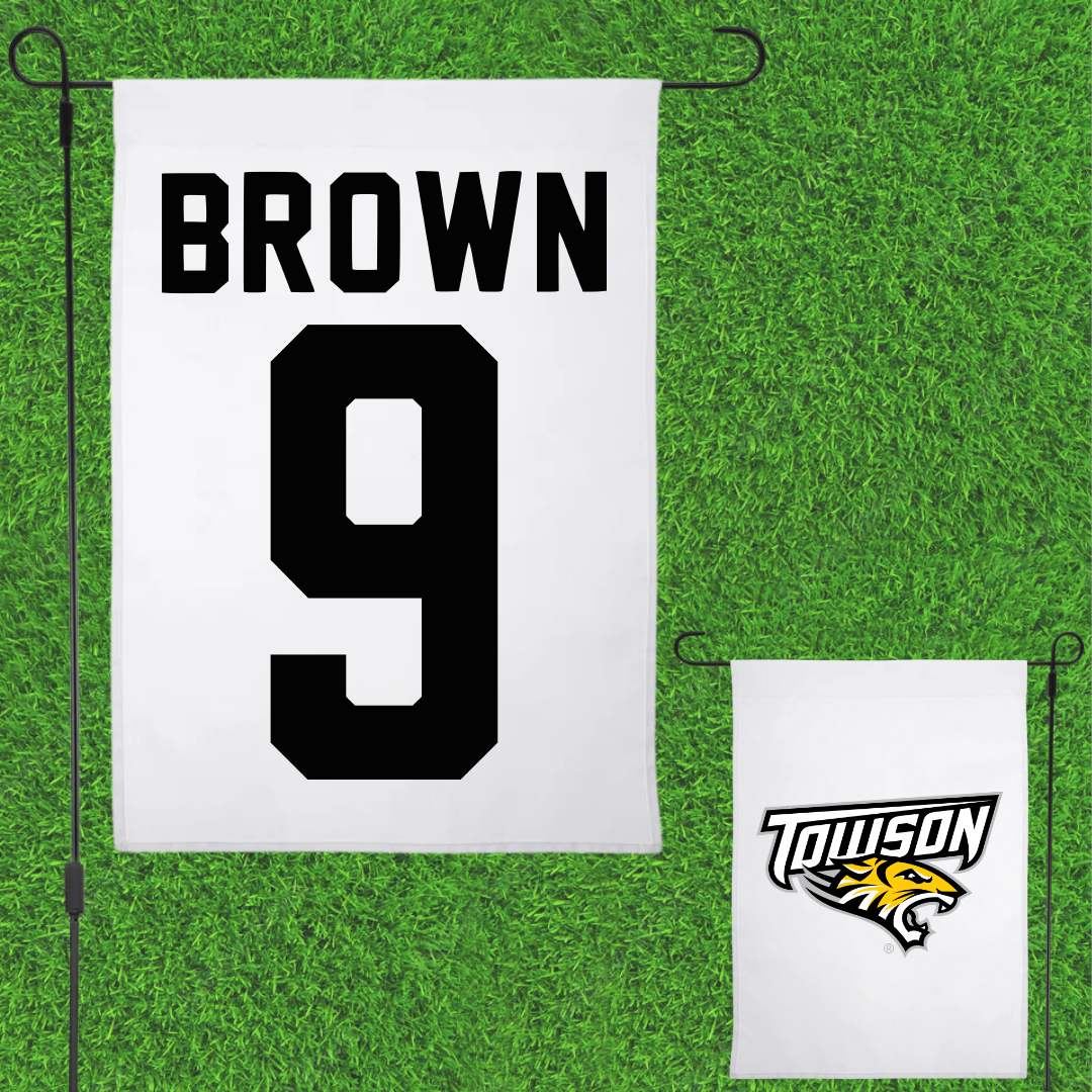 Towson University Football White Garden Flag - #9 Sean Brown