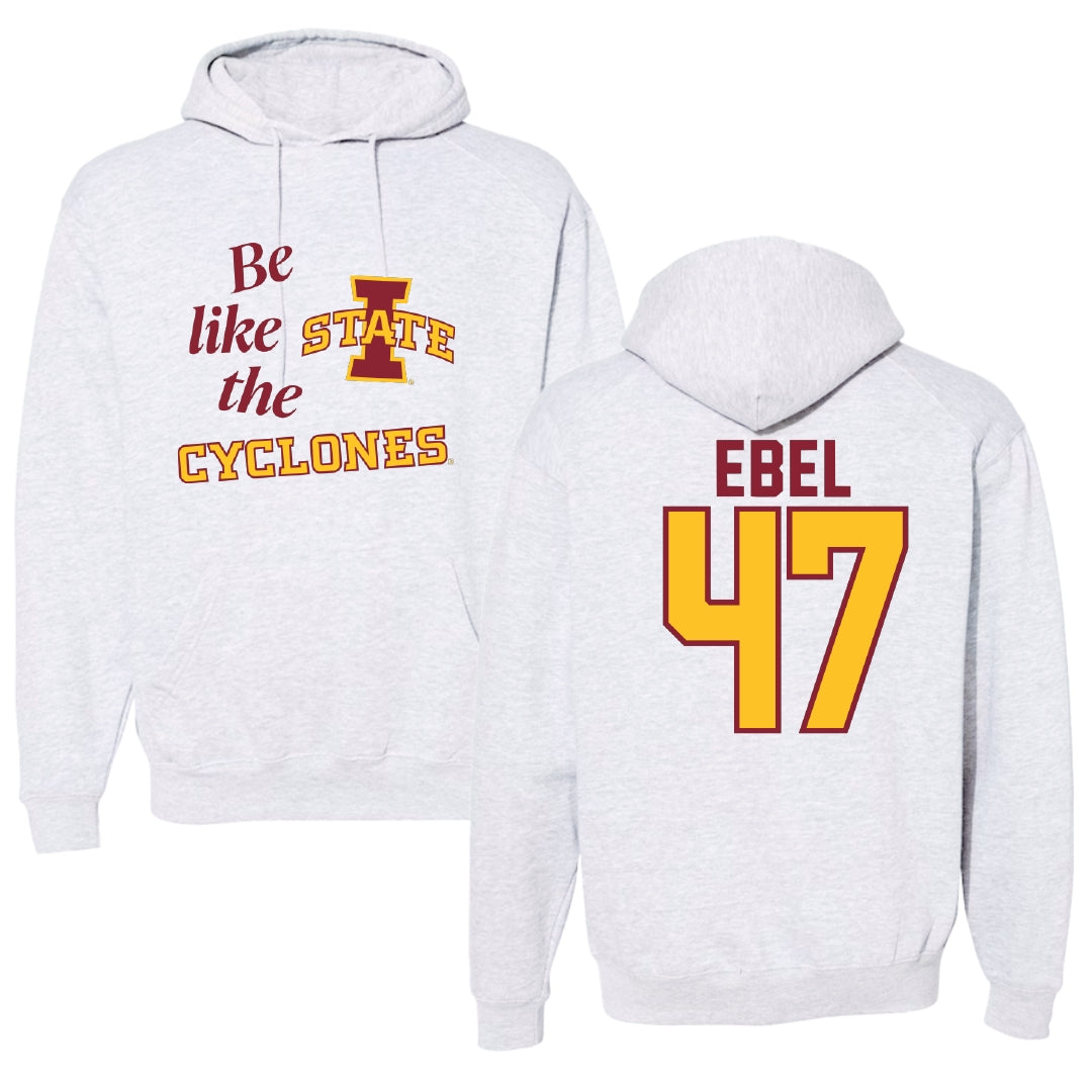 Iowa State University Football Light Gray Be Like Us Hoodie - #47 Kooper Ebel