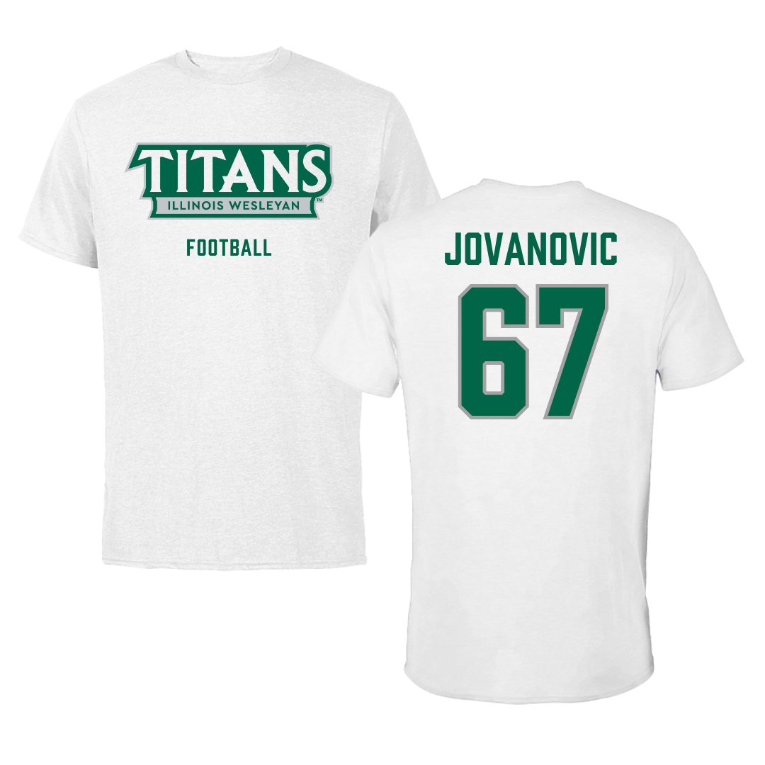 Illinois Wesleyan University Football White Mascot Tee - #67 Mihailo Jovanovic